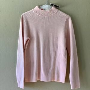 Karen Scott Cotton Ribbed Mock Neck Sweater PINK